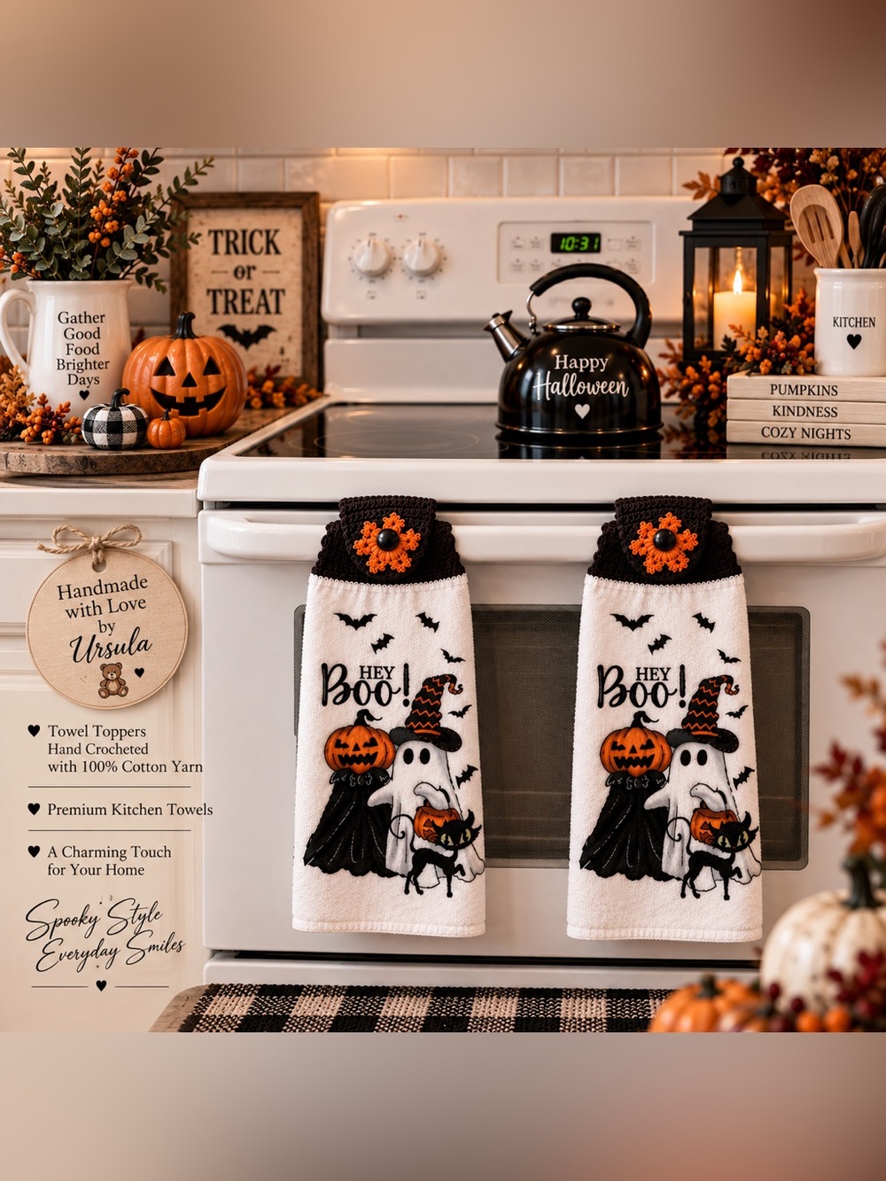 Halloween Kitchen Towels - hand crochet toppers